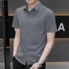 Camisa Negra de Seda de Hielo para Hombre de Manga Corta de Verano Delgada Elástica para Hombre Sin Planchar Casual de Negocios Camisa de Trabajo