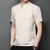 2026 Nova Camiseta Masculina de Linho para o Verão Manga Curta Novo Estilo Chinês Roupas Masculinas Roupas de Verão para Pais