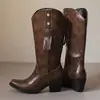 34-45 Botas Vaqueras de Tacón Alto Transfronterizas Otoño/Invierno, Botas para Mujer de Tallas Grandes, Botas de Cuero de Caña Alta de Color Sólido de Punta Versátil para Mujer