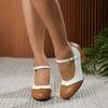 Sapatos Femininos de Comércio Exterior para Primavera e Outono, Sapatos Brogue de Salto Alto, Estilo Britânico Color Block com Salto Grosso, Sapatos Mary Jane com Tira Única para Mulheres