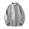 Moletom Henley Mamba de algodão premium para homens, corte solto para o outono, pode ser usado como camada externa ou como camada base, top casual e versátil