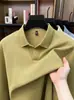 Camisa polo de algodón con tejido de canalé y manga larga para hombre, nuevo estilo otoño 2026, camiseta casual de negocios bordada para hombre