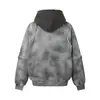 Sudadera con capucha tie-dye desgastada sucia para hombre, colorblocking de nicho moderno con bordes crudos, suéter deportivo lavado