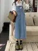 Vestido Longo Jeans com Suspensório de Verão 2022 Estilo Novo de Alta Qualidade, Estilo Francês Solto e Emagrecedor para Mulheres de Baixa Estatura