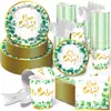 Mm146 Hola Bebé Bronceado Eucalipto Mesa de Cumpleaños para Bebé 8 Personas Set de 4 Piezas Plato de Papel Servilleta de Papel Vaso de Papel