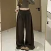 Pantalones de pierna ancha con drapeado en la cintura de encaje para mujer Otoño 2026 Delgados de cintura alta Adelgazantes Versátiles Sueltos Casuales de pierna recta Pantalones deportivos
