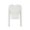 Roupas de Yoga de Novo Estilo para Mulheres, Cintura Franzida, Tops Fitness Justos, Bojos Fixos no Peito, Treino de Corrida com Mangas Longas, Secagem Rápida
