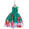 Vestido de Navidad para Piano de Estilo Nuevo Europeo y Americano Transfronterizo para Niñas con Estampado de Dibujos Animados Vestido de Danza de Rendimiento de Satén