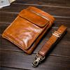 B594 Bolso Casual Multifuncional de Cuero para Teléfono de 7 pulgadas para Hombre, Cuero Encerado para Exteriores, Piel de Vaca Retro, Cintura, Bolso Colgante Pequeño