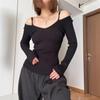 Top de Punto sin Espalda con Cuello en V Profundo, Tirantes de Espagueti, Corte en Sisa, Cintura Irregular para Mujer