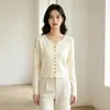 Fábrica de Suéteres Fuente Dalan Cuello Redondo Otoño e Invierno Nuevo Ajuste Delgado Adelgazante Top Básico Suéter de Punto Cárdigan para Mujer