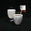 Taza de Té Cerámica Cambia de Color Sensible a la Temperatura para Ceremonia del Té, Taza de Agua de Cerámica Estilo Jade para Té Kung Fu, Taza de Maestro Azul y Blanco Estilo Antiguo con Forma de Sombrero