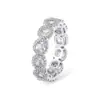 Anillo Pequeño de Flor de Ciruelo Azúcar Hielo Estilo Europeo y Americano Transfronterizo, Anillo Hip-Hop Bañado en Oro Real con Circonia Cúbica Completa, Al por Mayor en Stock