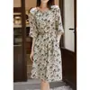 Vestido de seda crepe de chine para mujer, vestido francés para la hora del té de seda de morera, de longitud media, cuello redondo, estampado, ropa de mujer para primavera-verano