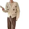 Casaco de malha com flores de design novo estilo coreano para outono e inverno, cardigã solto com gola redonda, manga longa, top curto, suéter para mulheres