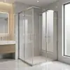 Cabina de Ducha Personalizada en Forma de L con Vidrio Templado, Cabina de Ducha Minimalista Doble Deslizante a Prueba de Explosiones con Puerta Deslizante de Vidrio Completa para Baño