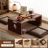 Mesa pequena de janela, mesa kang de madeira maciça, mesa de chá tatami, conjunto de três peças de mesa de centro, escrivaninha baixa para peitoril de janela, mesa kang de chão para quarto