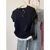 Camiseta de Renda com Rendas Cruzadas Xiyin Temu 210g Algodão Puro Manga Curta Feminina Tamanho Grande Look Emagrecedor Top