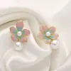Brincos de Flor com Gradiente em Óleo Esmaltado para Mulheres, Brincos de Pérola Estilo Francês Retrô, Nova Joia de Orelha 2026
