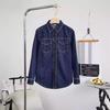 Camisa de Mezclilla Azul Nueva para Mujer Primavera y Otoño Sentido del Diseño Apilado Pequeño Rebody Estilo Hong Kong Antiguo Top de Manga Larga