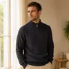 Suéter de malha casual da moda, com meio zíper, de venda quente e transfronteiriça, a fábrica pode bordar malhas masculinas