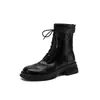 Botas Martin de Suela Gruesa Silenciosas de Pierna Alta 2026 Otoño/Invierno Suela Gruesa Tacón Medio Grueso Punta Redonda Piel de Oveja Elástica con Cordones Botines Tobilleros para Mujer