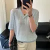 Camisa de Punto de Manga Corta Lyocell Tencel con Solapa Estilo Old Money para Mujer, Nuevo Top Camiseta de Punto con Giro Casual Juvenil de Verano