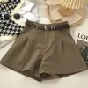 Shorts casuales de estilo europeo y americano para mujer, nueva colección verano 2025, moda coreana, adelgazantes, elegantes, de cintura alta, línea A, hot pants de pierna ancha