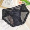 Ropa interior de satén con encaje de lunares y borde de encaje para mujer, bragas transparentes huecas sexys con diseño de puro deseo francés, venta al por mayor