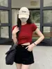 Camiseta de Manga Corta de Algodón Puro Acanalado para Mujer, 240g, Verano 2026, Estilo Corto, Elástica, Corte Ajustado, Estilo Sexy, Top Adelgazante para Mujer