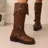 Deseo Suministro de Exportación Hebilla de Cinturón con Puño Botas de Chimenea Botas Casuales de Caña Alta y Tacón Bajo Botas de Motocicleta 40-48 Botas de Talla Grande