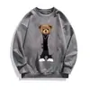 Moda Outono Comércio Exterior Moletom com Capuz em Camurça Estilo Americano Tendência Casual Versátil Pulôver Estampa de Urso Top Masculino