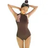 Nuevo traje de baño de una pieza para mujer que cubre el abdomen adelgazante color liso Simple Sexy conservador push up para pecho pequeño traje de baño para aguas termales