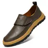 Sapatos Masculinos Transfronteiriços, Sapatos de Couro Genuíno com Velcro, Sapatos Casuais Masculinos de Couro Bovino, Sapatos para Dirigir Respiráveis e Versáteis, Sapatos de Couro de Tamanho Grande