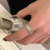 Anel de Padrão Acolchoado Recortado de Alta Qualidade Design de Nicho Estilo Neutro Aberto Ajustável Anel para Dedo Indicador Nova Tendência de Joias para Mãos
