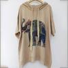 Camiseta de manga corta con capucha y estampado de elefante europeo para mujer, nueva camiseta de 2024 con diseño antiedad holgado y perforado en caliente para industria pesada