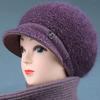 Gorro de Invierno de Punto Cálido con Pelo de Conejo para Mujeres de Mediana Edad y Mayores, Gorro de Algodón Tejido Grueso de Felpa para Abuela para Protección contra el Frío