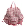 Bolsa Feminina Estilo Coreano Xadrez Mochila com Cordão 2025 Verão Nova Grande Capacidade Mochila para Estudante e Trajeto Nicho Leve