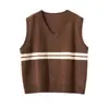 Otoño e Invierno Nueva Ropa para Mujer Chaleco de Cachemira Cuello en V Bloque de Color Rayado Chaleco Cardigan de Punto sin Mangas Ropa de Abrigo Venta al por Mayor
