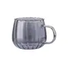 Taza Gruesa de Vidrio de Borosilicato con Rayas Verticales, Elegante Taza para Café y Leche de Desayuno, Taza para Bebidas para Oficina en Casa