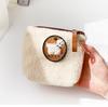 Porta-moedas Quadrado Estilo Ins Fofo Mini Ursinho Veludo Aplique Bordado Chave Batom Armazenamento Bolsa Pequena Feminina de Alta Qualidade