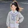Conjunto de Moda Casual para Niñas Talla Mediana-Grande Estilo Coreano con Sentido del Diseño, Top Falso de Dos Piezas y Pantalones de Pierna Ancha con Parches a Cuadros