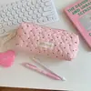 Estuche de lápices estilo coreano ins con lunares menta, bolsa de papelería de gran capacidad para estudiantes de secundaria y preparatoria, estuche de algodón acolchado portátil para llevar en la mano
