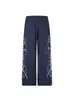 Marca de moda retro americana punto de cruz floral holgado pierna ancha unisex otoño nuevo casual pantalones de chándal alta costura versátiles pantalones