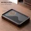 Bandeja de té de piedra negra imitación, juego de té integrado totalmente automático, uso doméstico, adecuado para té kung fu, compatible con placas de inducción, mesa de té grande para sala de estar, material natural