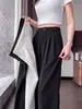 Pantalones de traje negros para mujer, estilo fino de verano, nuevo modelo 2026, talla grande, fluidos, casuales, seda de hielo, pantalones rectos estrechos de pierna ancha