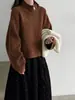 Suéter de punto de estilo coreano LUXI de corte holgado con cuello alto para mujer, otoño 2026, suéter chaqueta versátil de lana para commuting ss1114