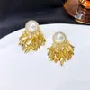 2025 Novas Brincos de Franja de Trigo da Moda Brincos Exagerados Estilosos Europeus e Americanos Luxo Acessível Brincos de Pérola Elegantes Retrô