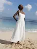 Vestido de Tirantes de Algodón Puro con Cuello en V Transfronterizo Europeo y Americano 2026 Estilo Nuevo Elegante y Sexy de Espalda Atada de Longitud Media