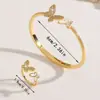 Moda Transfronteriza Europea y Americana Exquisito Conjunto de Anillo y Pulsera Completa de Diamantes Mariposa Madreperla Abrible Joyería de Mano de Pulsera de Lujo Ligero de Gama Alta